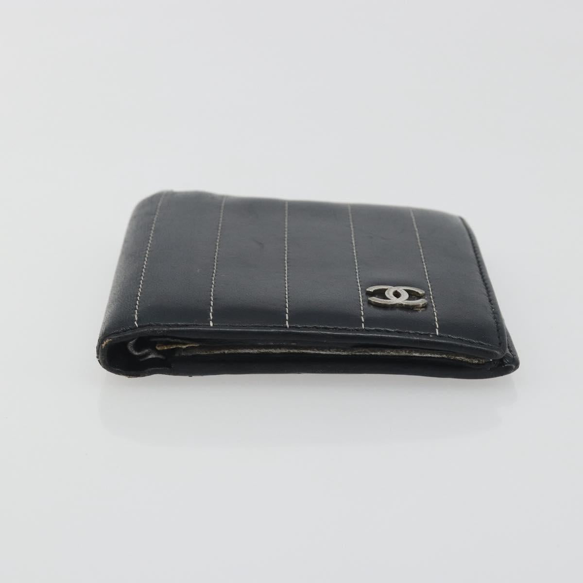 CHANEL Wallet Caviar Skin Leather 3 Set Black CC Auth bs36694