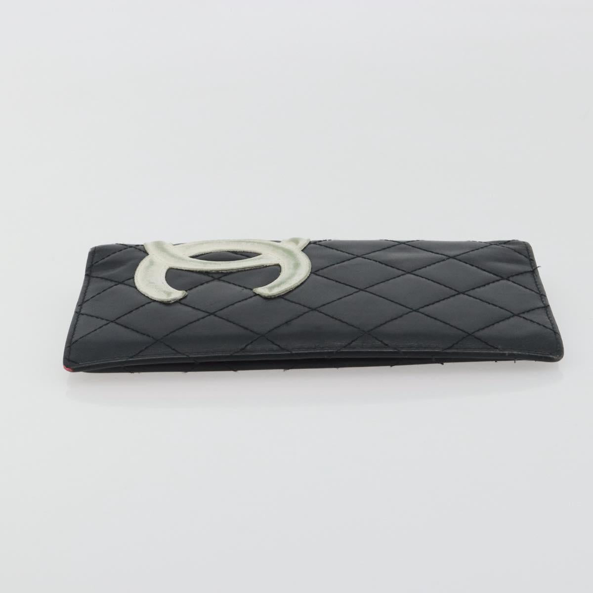 CHANEL Wallet Caviar Skin Leather 3 Set Black CC Auth bs36694