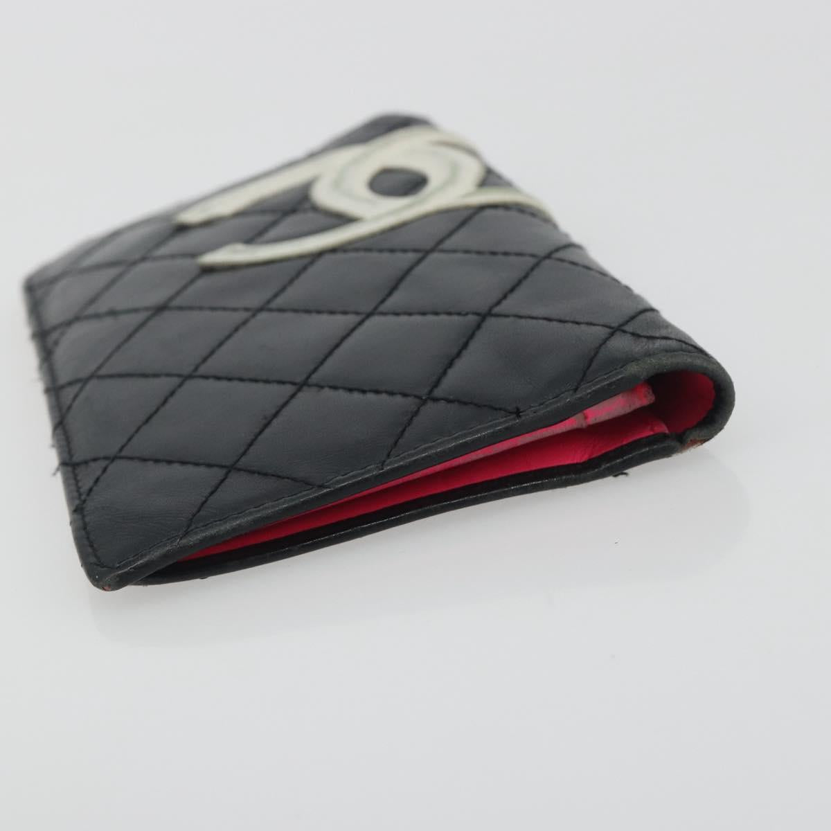 CHANEL Wallet Caviar Skin Leather 3 Set Black CC Auth bs36694