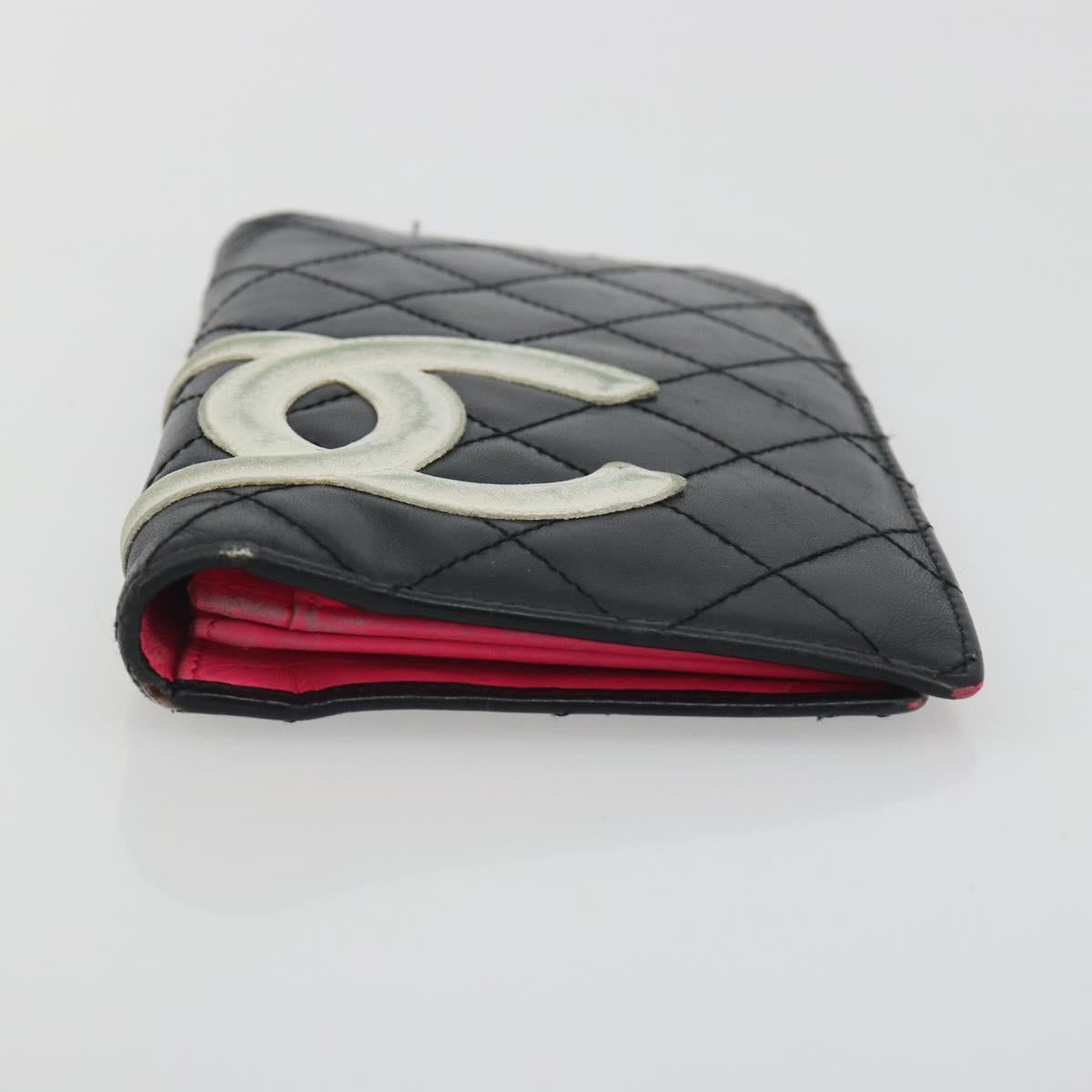 CHANEL Wallet Caviar Skin Leather 3 Set Black CC Auth bs36694