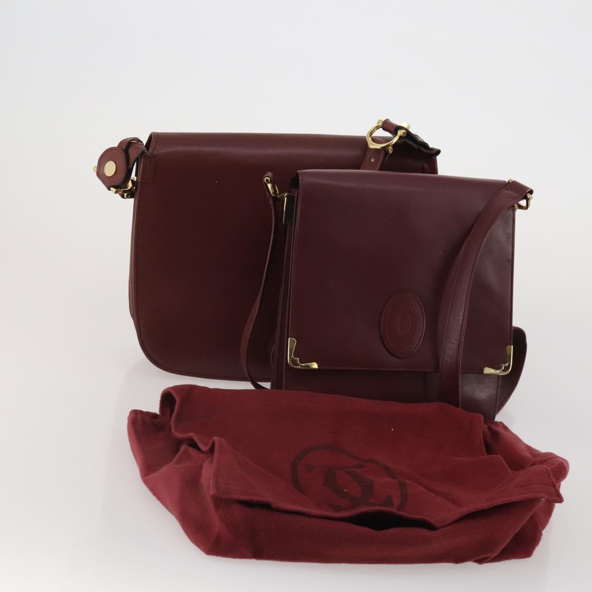 CARTIER Must Line Shoulder Bag Leather 2 Set Bordeaux Auth bs36695