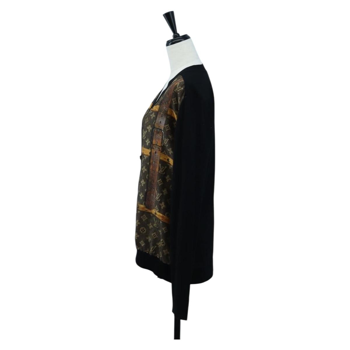 LOUIS VUITTON Monogram Trunk Time Cardigan Wool Silk S LV Auth bs36696M