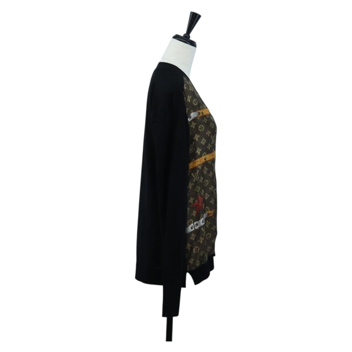 LOUIS VUITTON Monogram Trunk Time Cardigan Wool Silk S LV Auth bs36696M