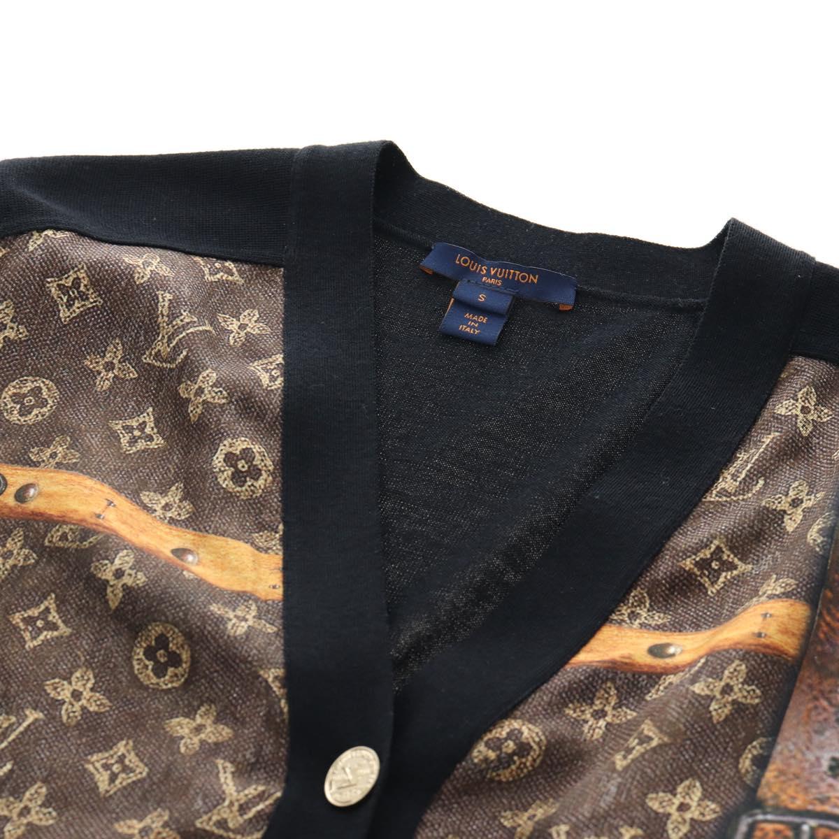LOUIS VUITTON Monogram Trunk Time Cardigan Wool Silk S LV Auth bs36696M
