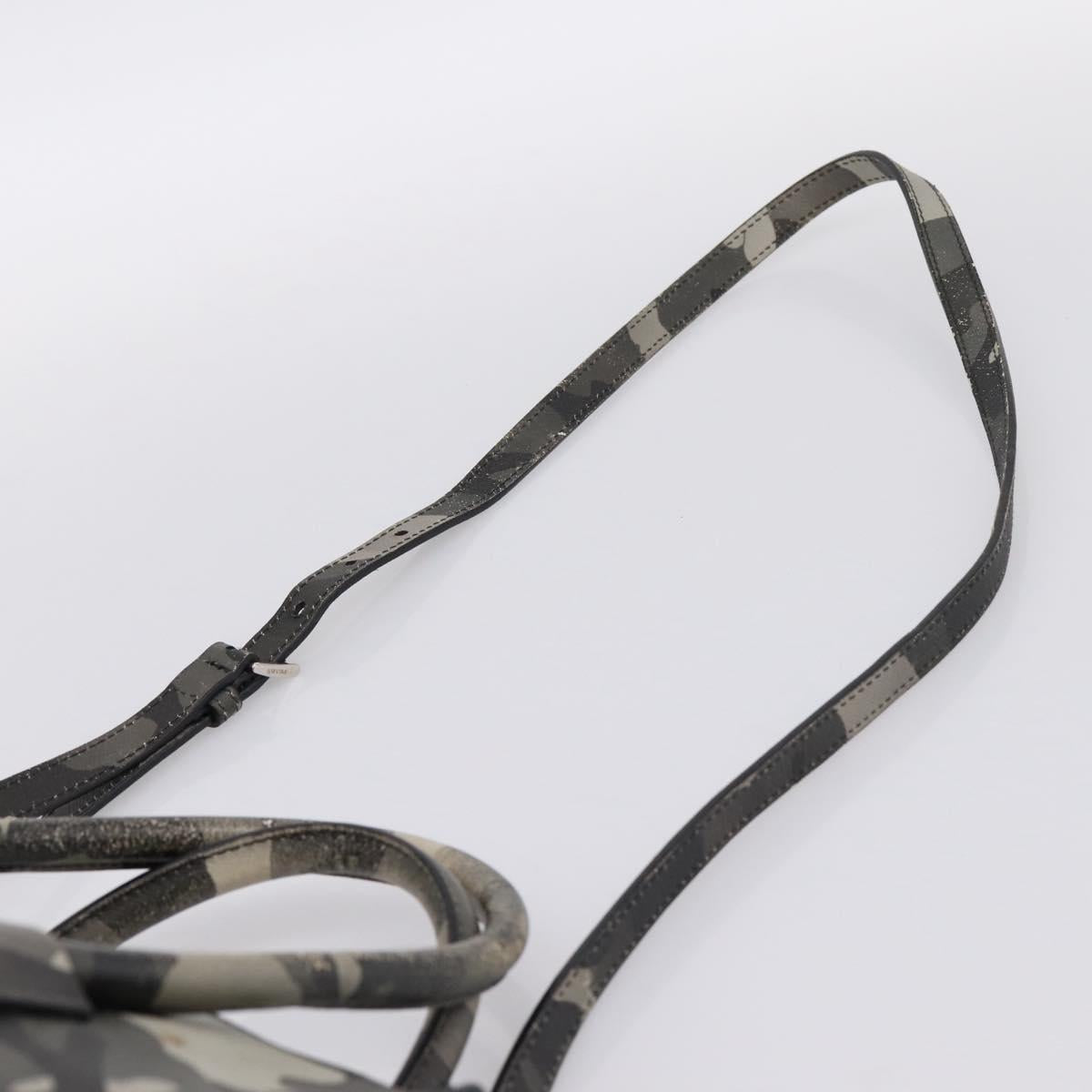 PRADA Camouflage Hand Bag Safiano Leather 2way Khaki Silver Auth bs36711