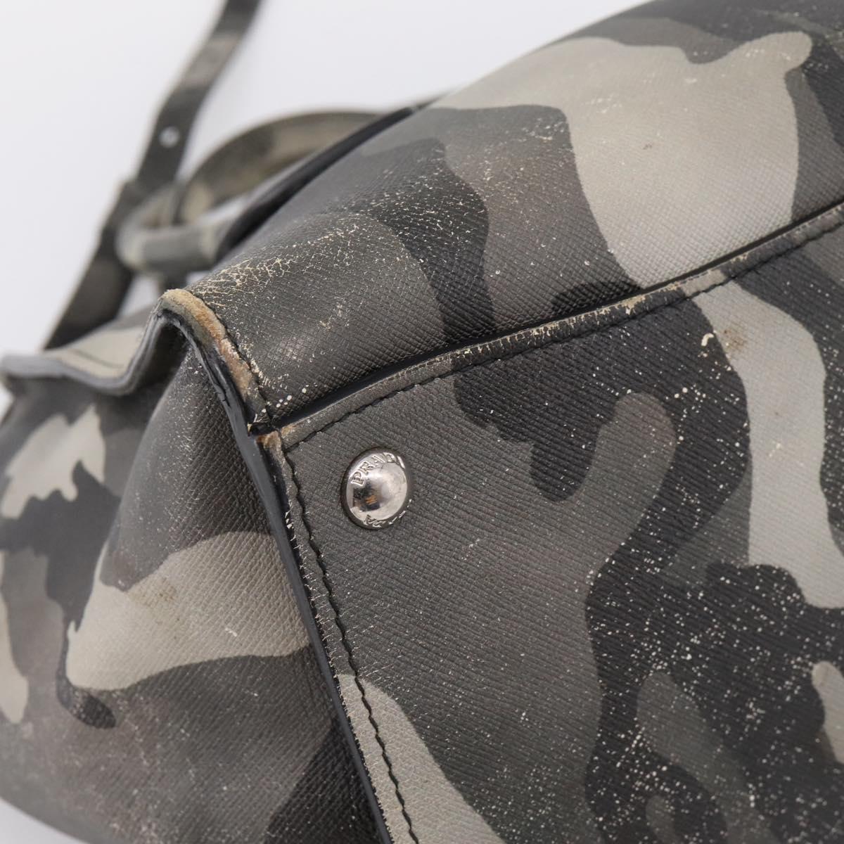 PRADA Camouflage Hand Bag Safiano Leather 2way Khaki Silver Auth bs36711