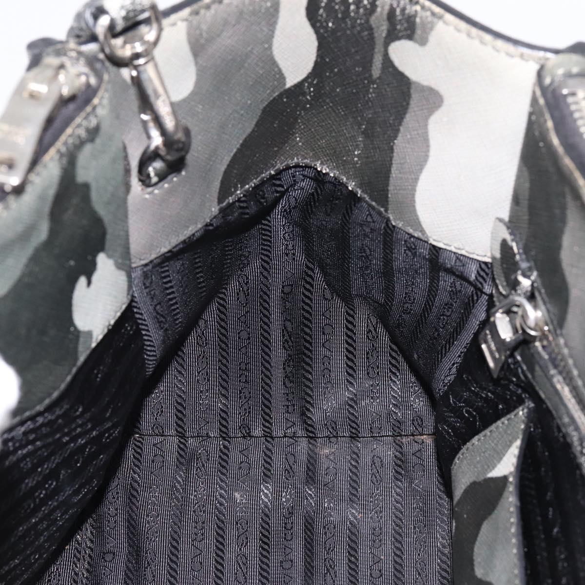 PRADA Camouflage Hand Bag Safiano Leather 2way Khaki Silver Auth bs36711
