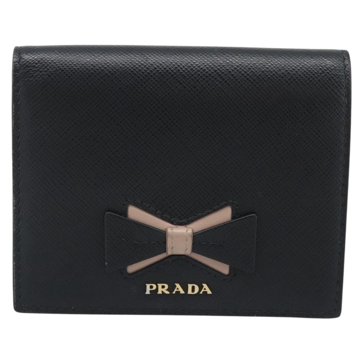 PRADA Bifold Wallet Safiano Leather Black Gold Auth bs36713A