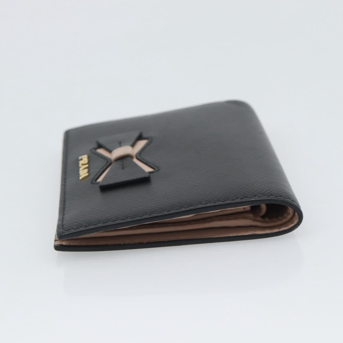 PRADA Bifold Wallet Safiano Leather Black Gold Auth bs36713A