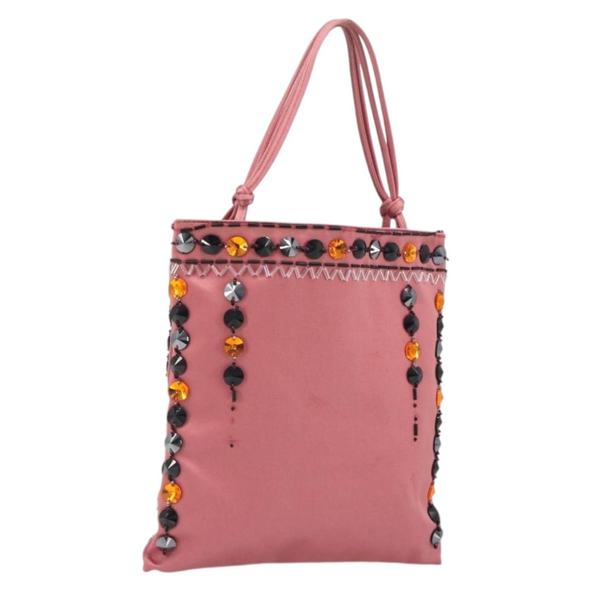 PRADA Hand Bag Satin Pink Silver Auth bs36714