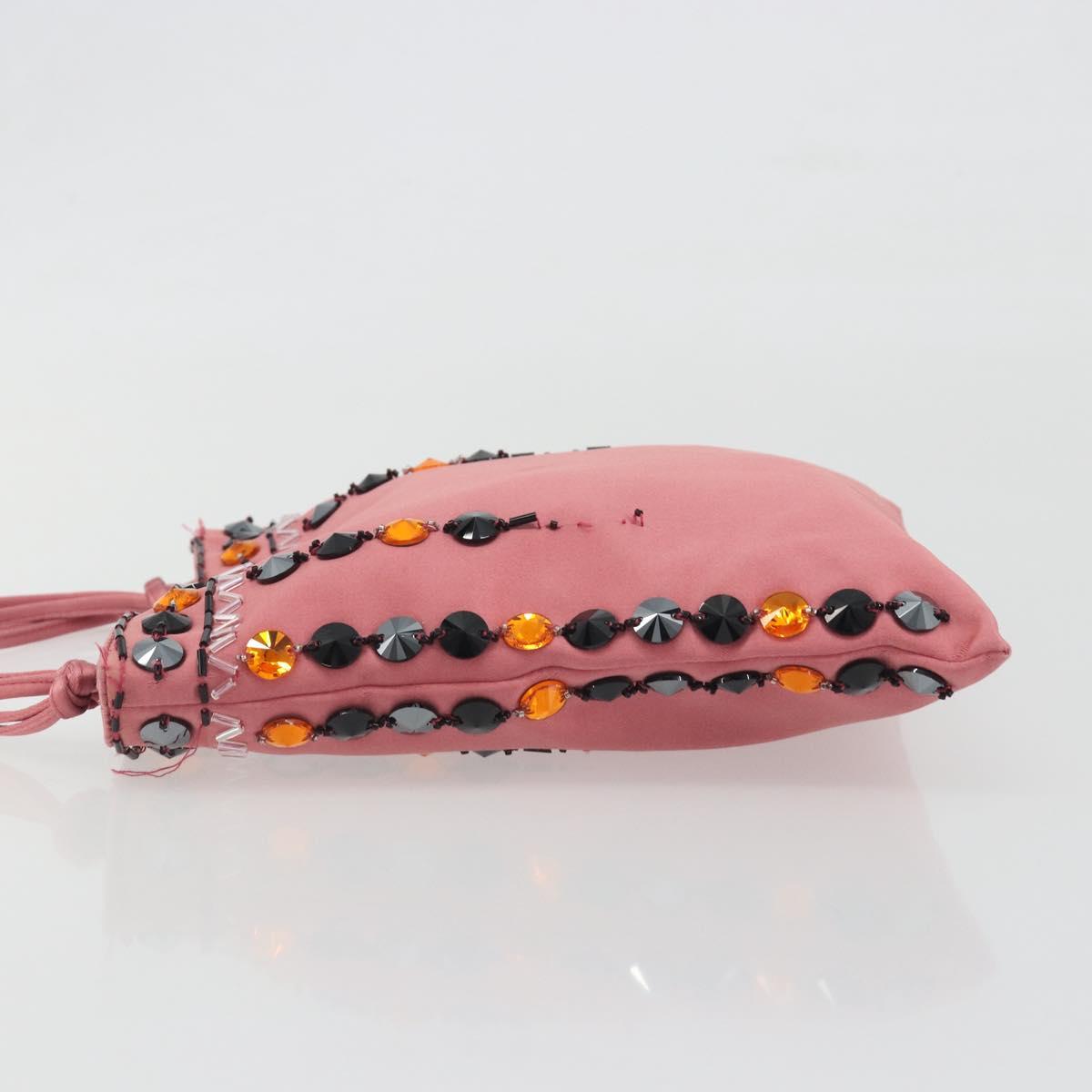 PRADA Hand Bag Satin Pink Silver Auth bs36714