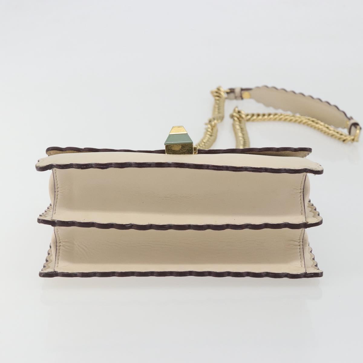 FENDI Chain Shoulder Bag Leather Beige Gold Auth bs36715
