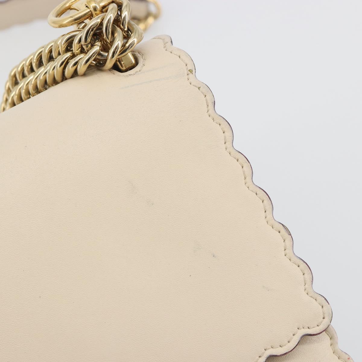 FENDI Chain Shoulder Bag Leather Beige Gold Auth bs36715