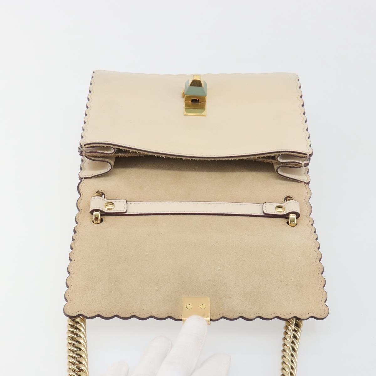 FENDI Chain Shoulder Bag Leather Beige Gold Auth bs36715