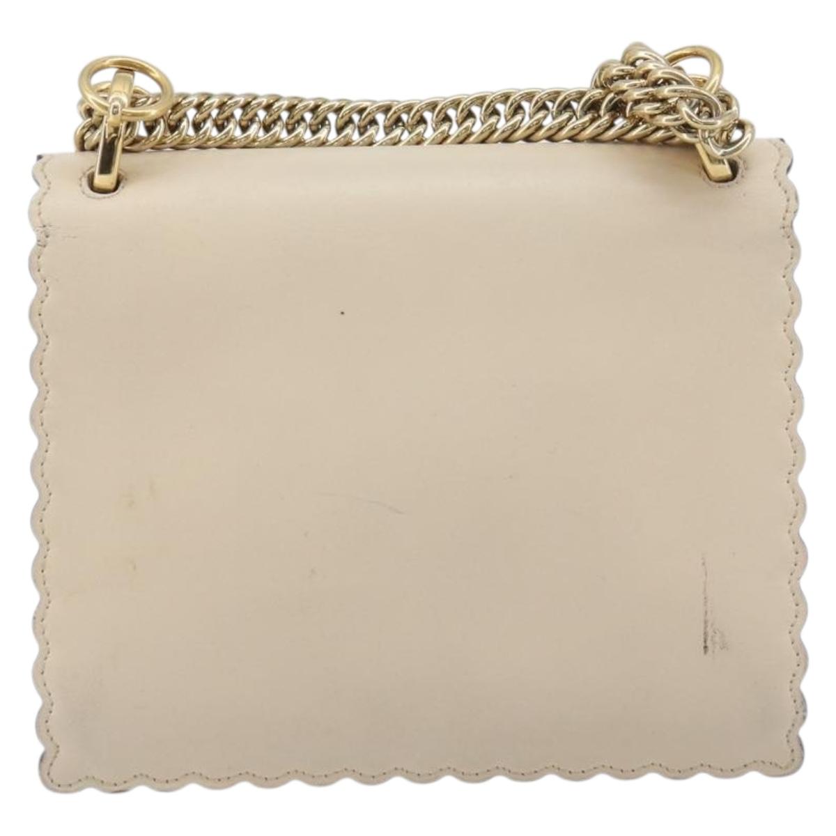 FENDI Chain Shoulder Bag Leather Beige Gold Auth bs36715