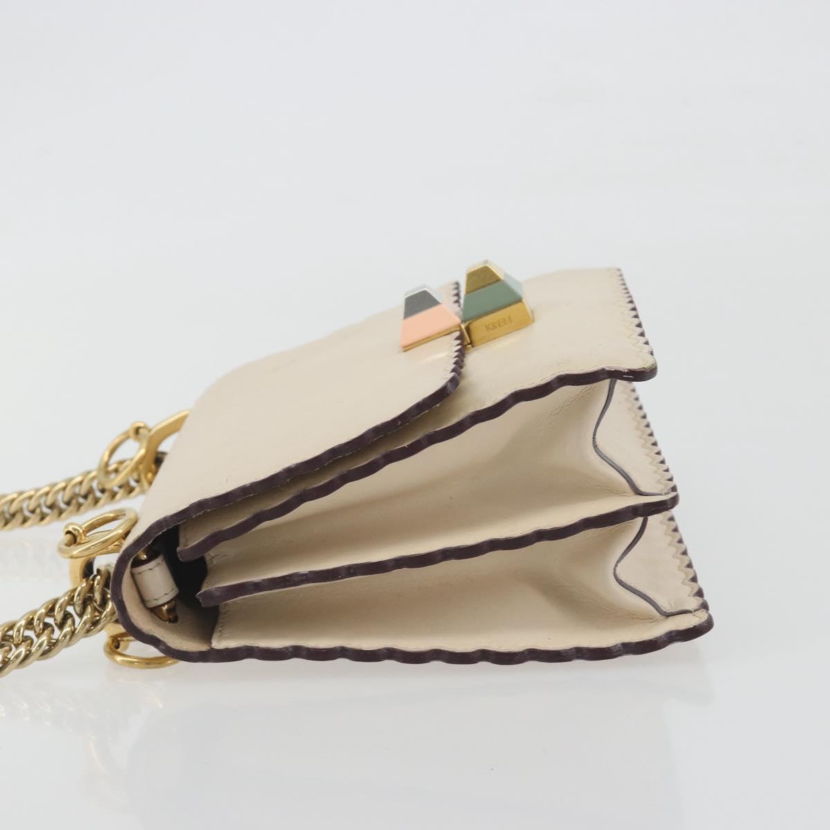 FENDI Chain Shoulder Bag Leather Beige Gold Auth bs36715