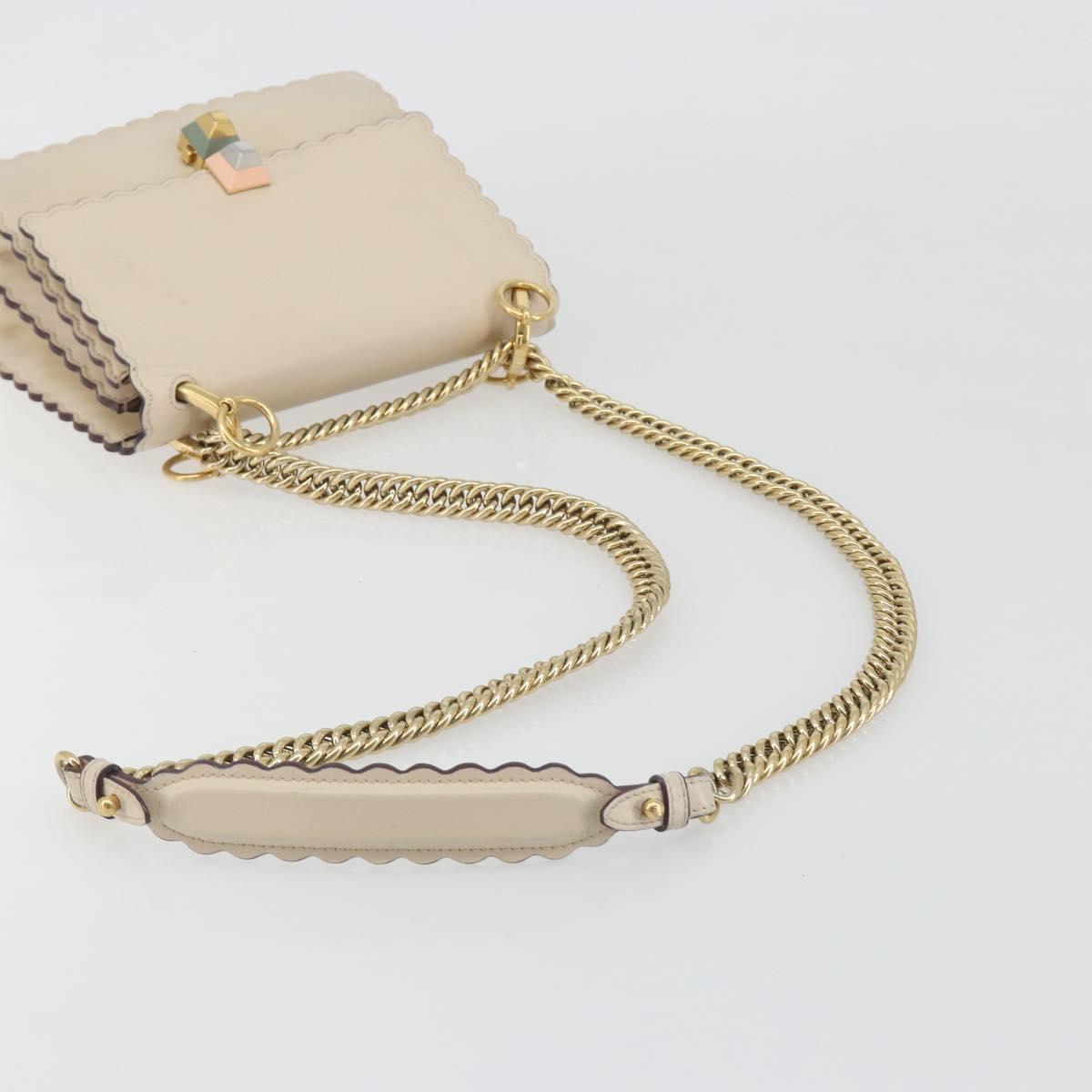 FENDI Chain Shoulder Bag Leather Beige Gold Auth bs36715