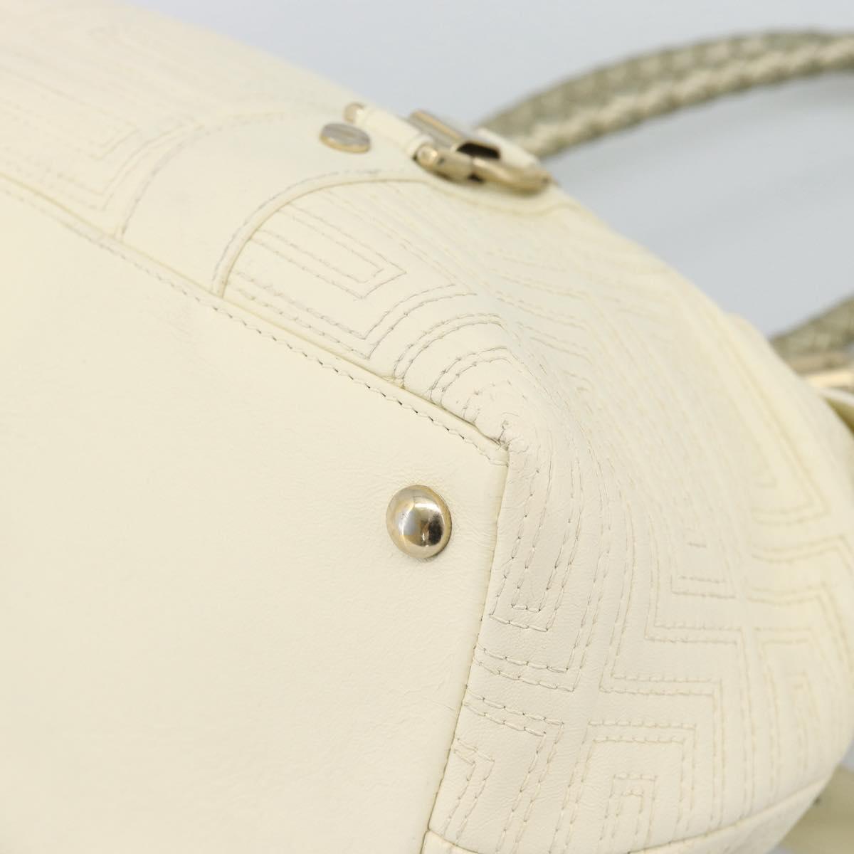 Gianni Versace Boston Bag Leather White Gold Auth bs36717
