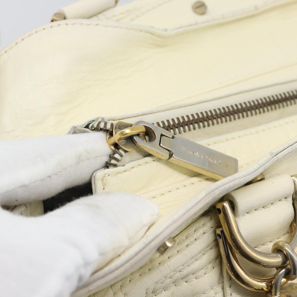 Gianni Versace Boston Bag Leather White Gold Auth bs36717
