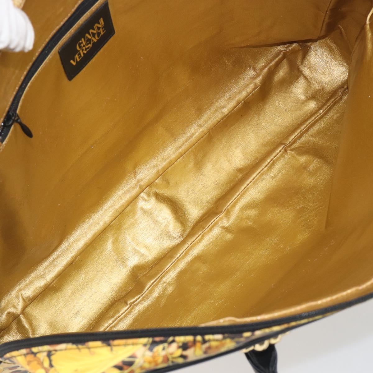 Gianni Versace Tote Bag PVC Canvas Yellow Gold Auth bs36718