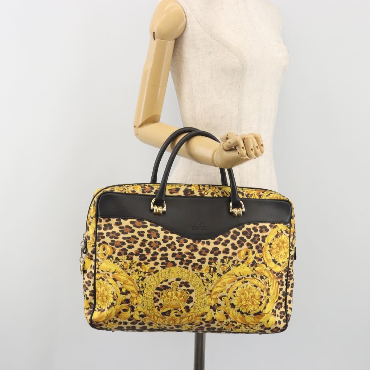 Gianni Versace Tote Bag PVC Canvas Yellow Gold Auth bs36718