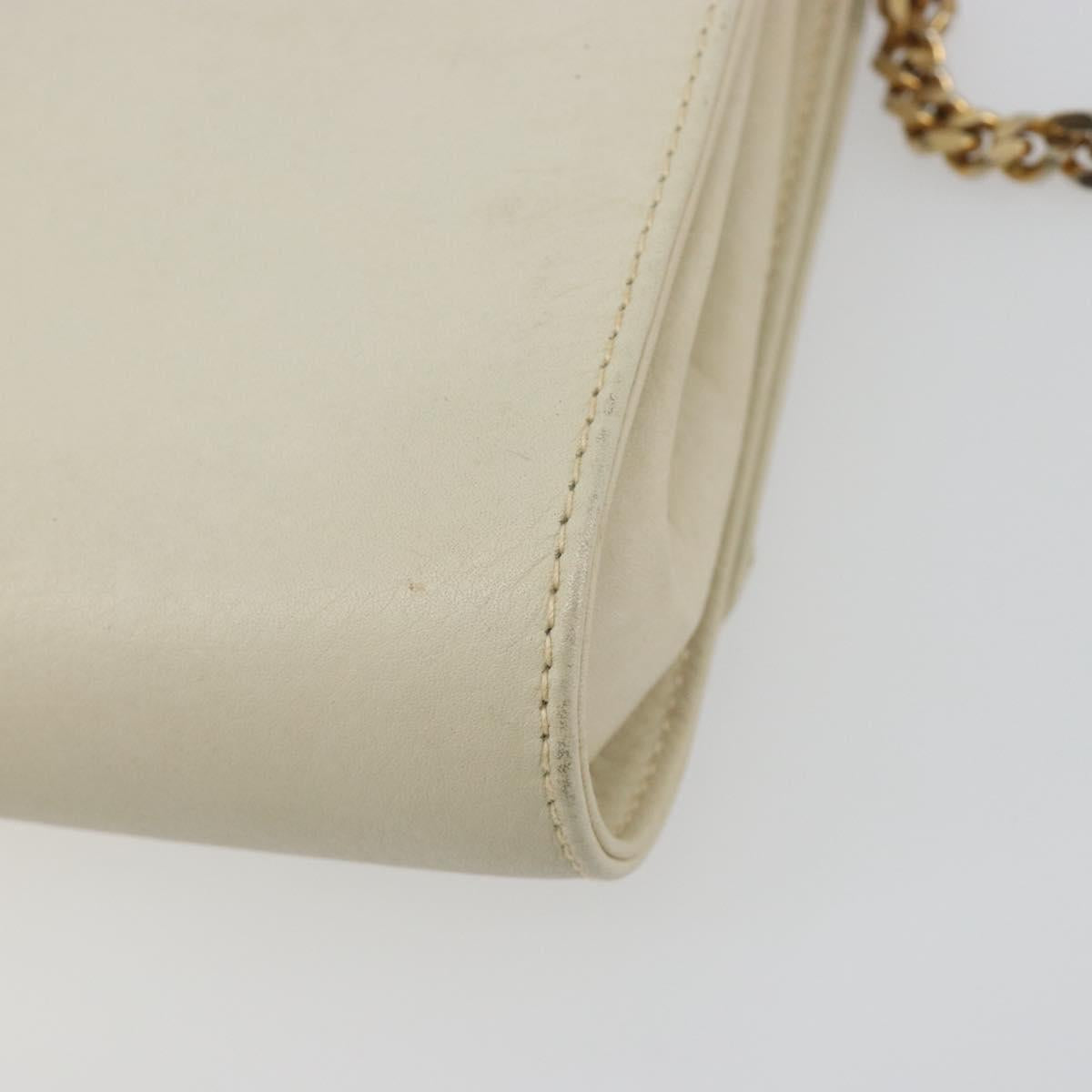 CELINE Chain Shoulder Bag Leather White Gold Auth bs36725