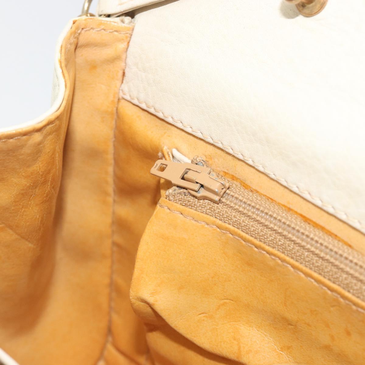 CELINE Chain Shoulder Bag Leather White Gold Auth bs36725