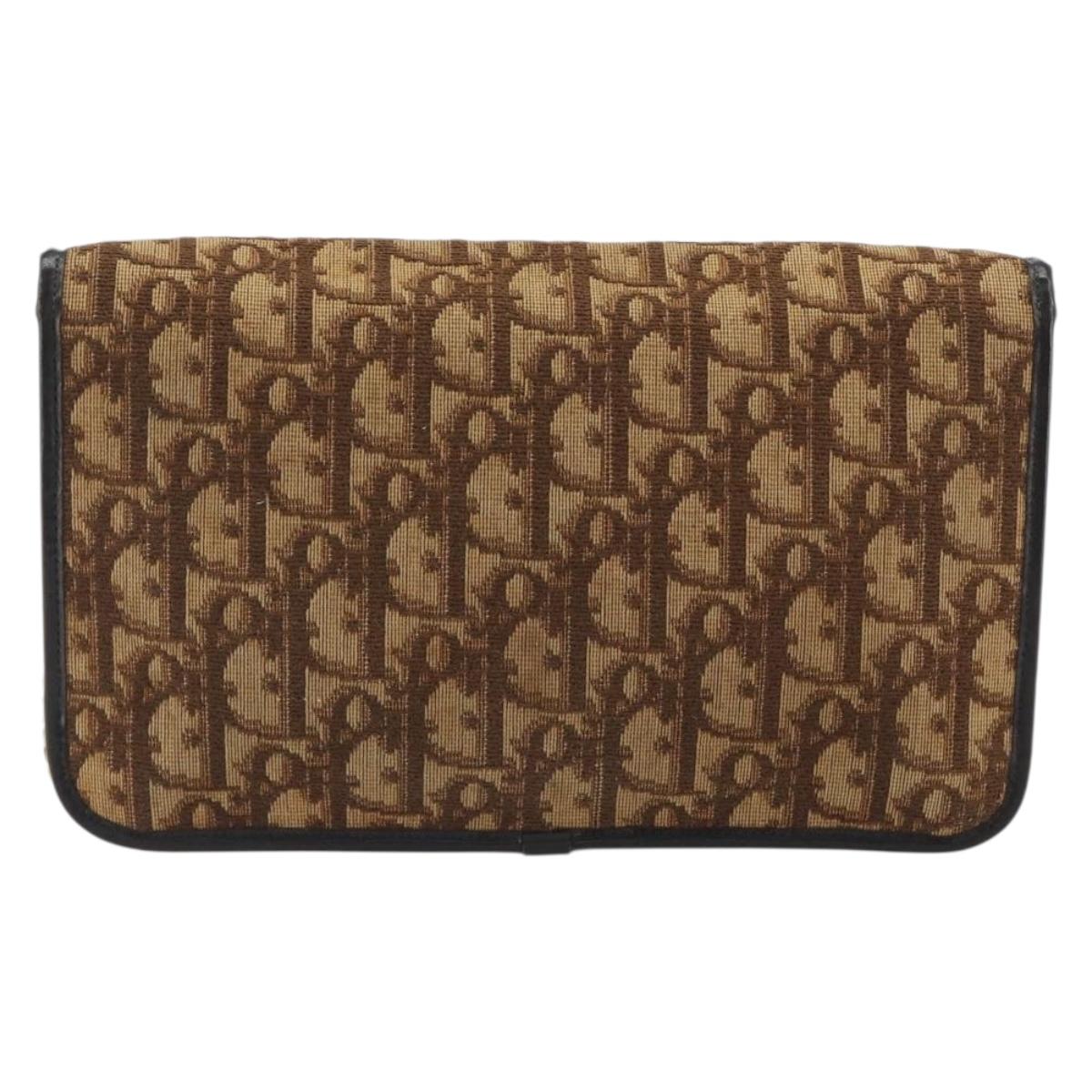 Christian Dior Trotter Canvas Chain Shoulder Bag Beige Gold Auth bs36726