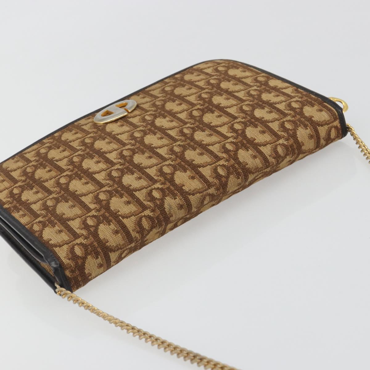 Christian Dior Trotter Canvas Chain Shoulder Bag Beige Gold Auth bs36726
