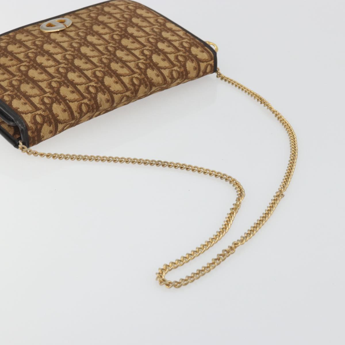 Christian Dior Trotter Canvas Chain Shoulder Bag Beige Gold Auth bs36726