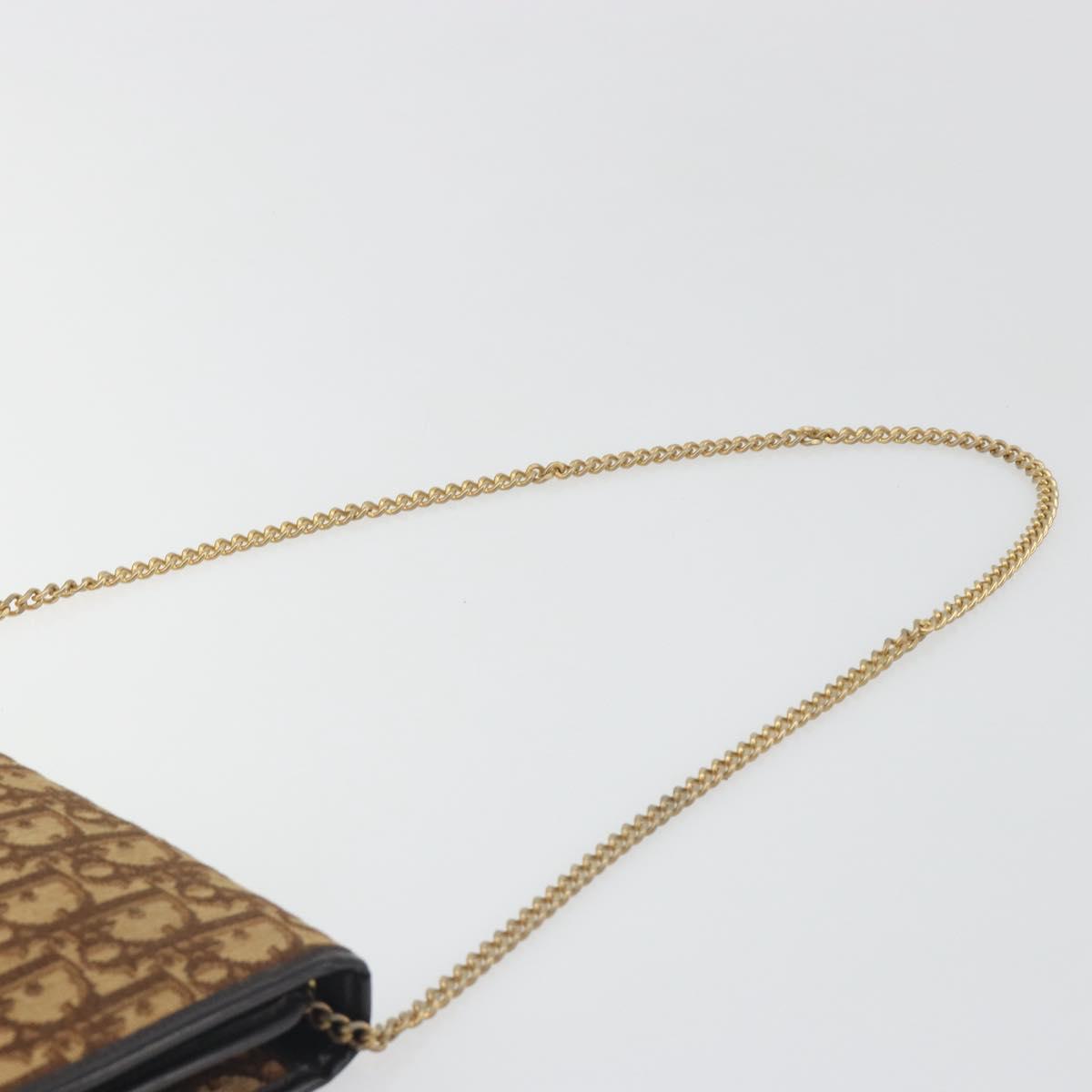 Christian Dior Trotter Canvas Chain Shoulder Bag Beige Gold Auth bs36726