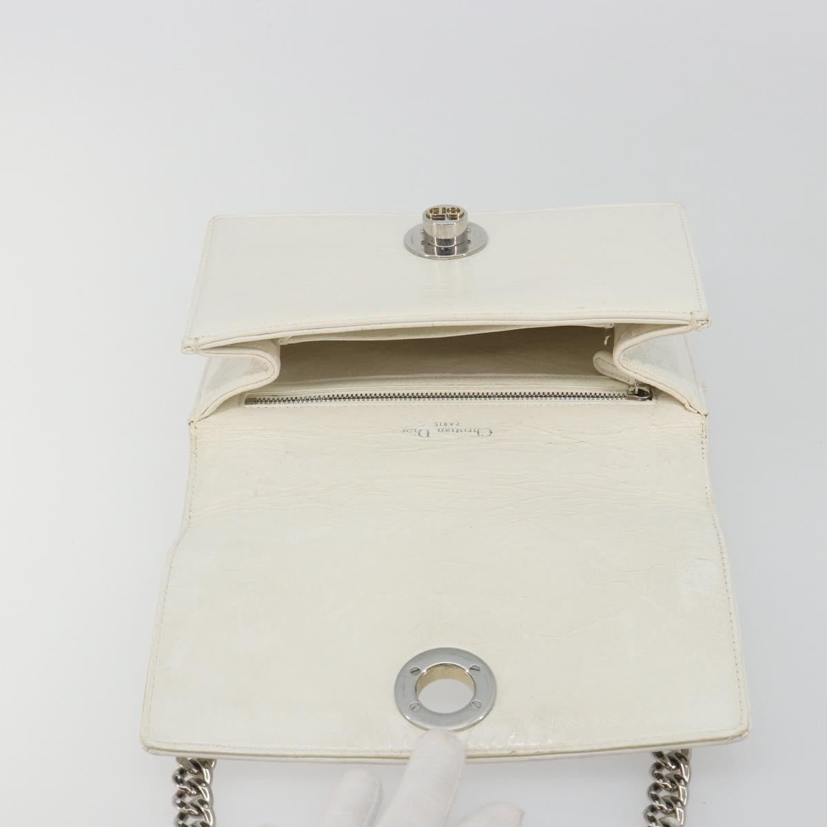 Christian Dior Chain Shoulder Bag Leather White Gold Auth bs36728