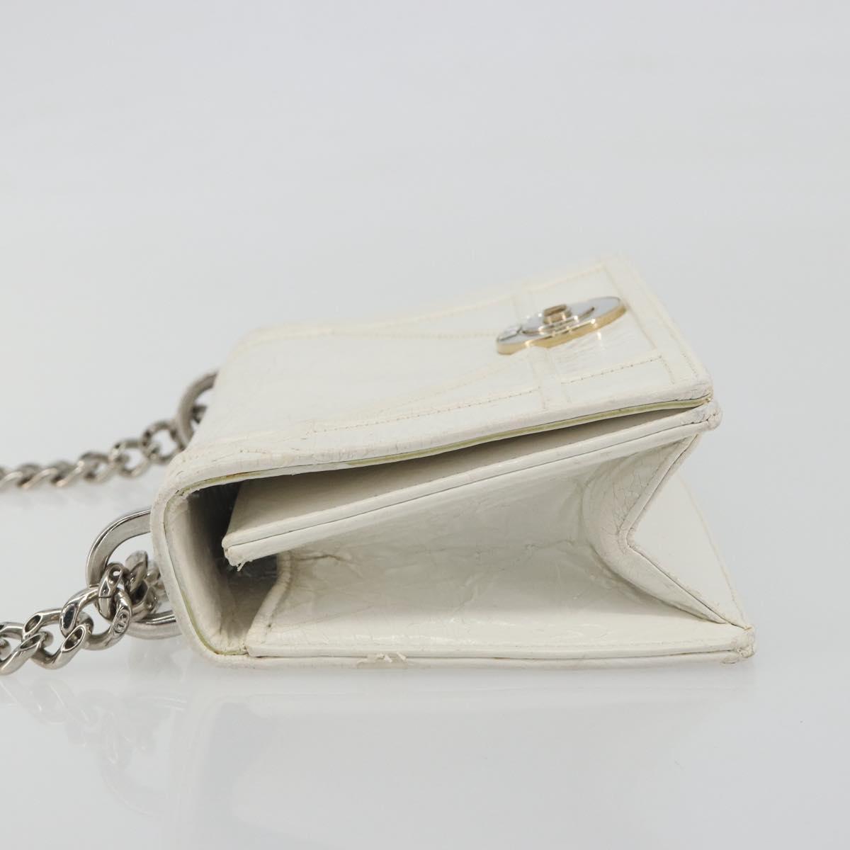 Christian Dior Chain Shoulder Bag Leather White Gold Auth bs36728