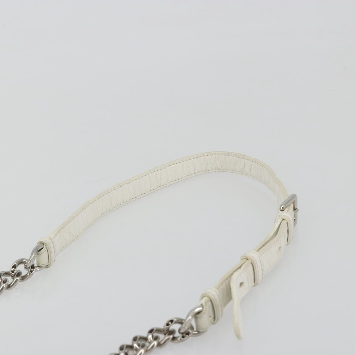 Christian Dior Chain Shoulder Bag Leather White Gold Auth bs36728
