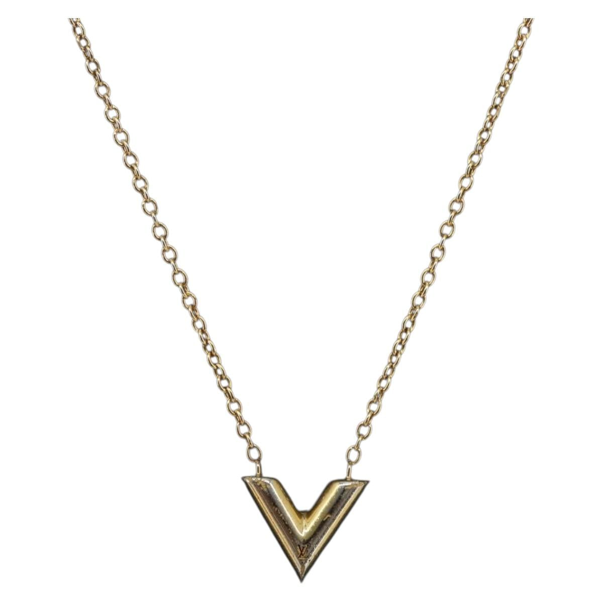 LOUIS VUITTON Essential V Necklace Metal Gold M61083 LV Auth bs36732