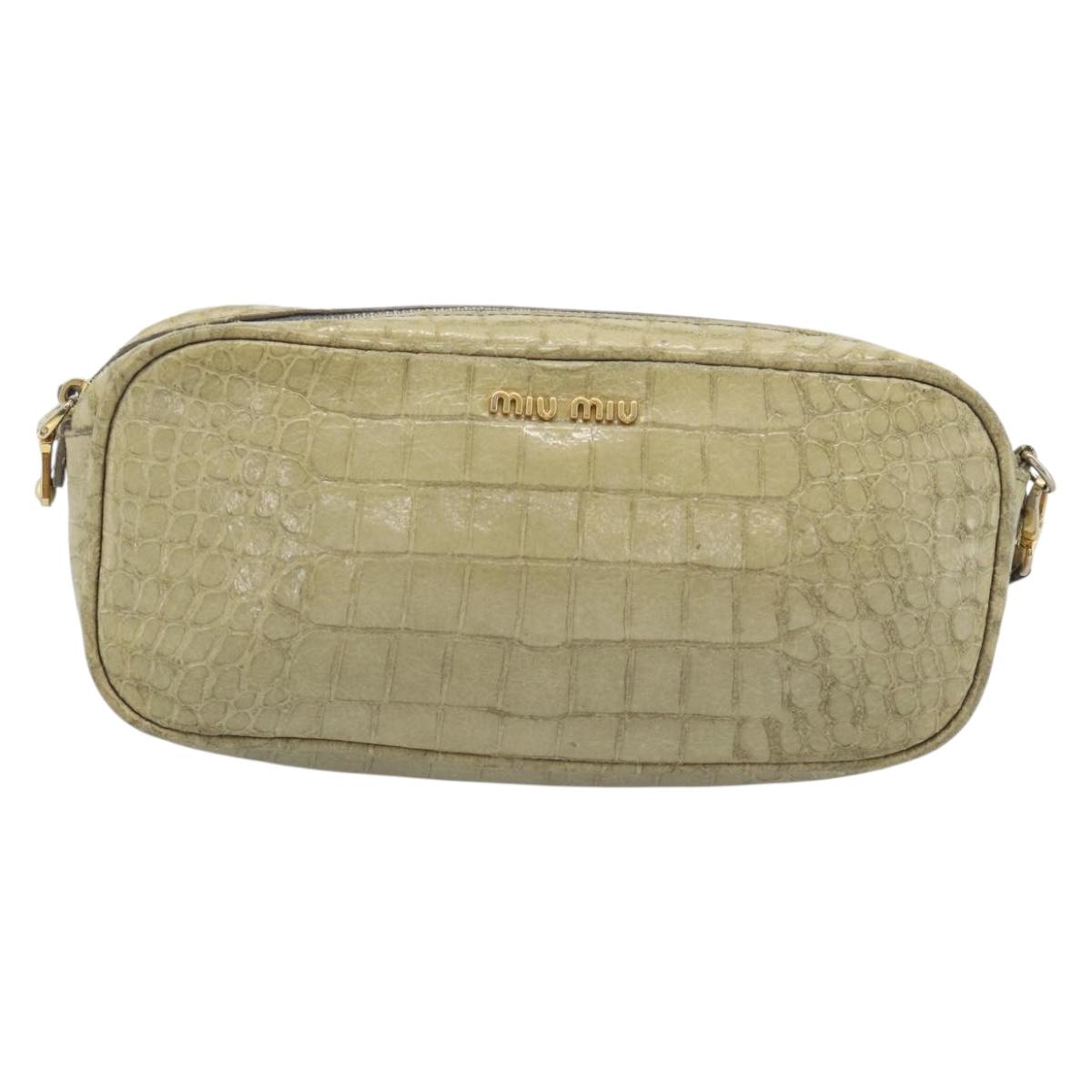 Miu Miu Shoulder Bag Leather Beige Gold Auth bs36735