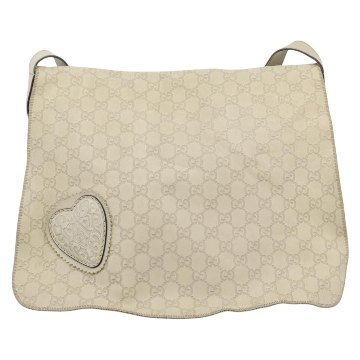 GUCCI GG Canvas Guccissima Shoulder Bag White Gold 212572 Auth bs36736