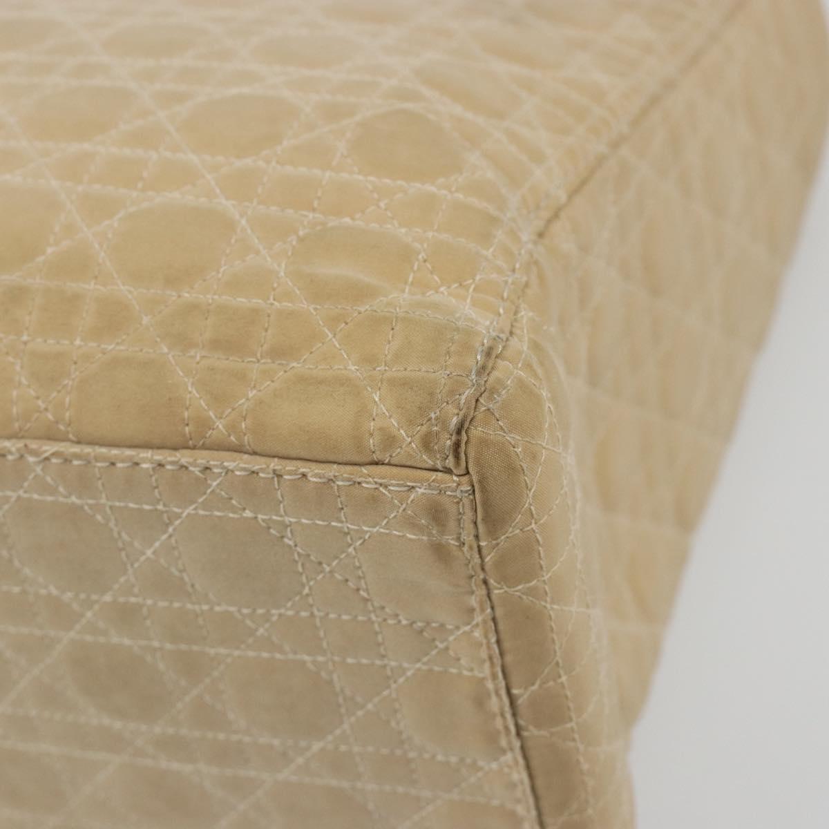 Christian Dior Lady Dior Canage Hand Bag Nylon Beige Gold Auth bs36737