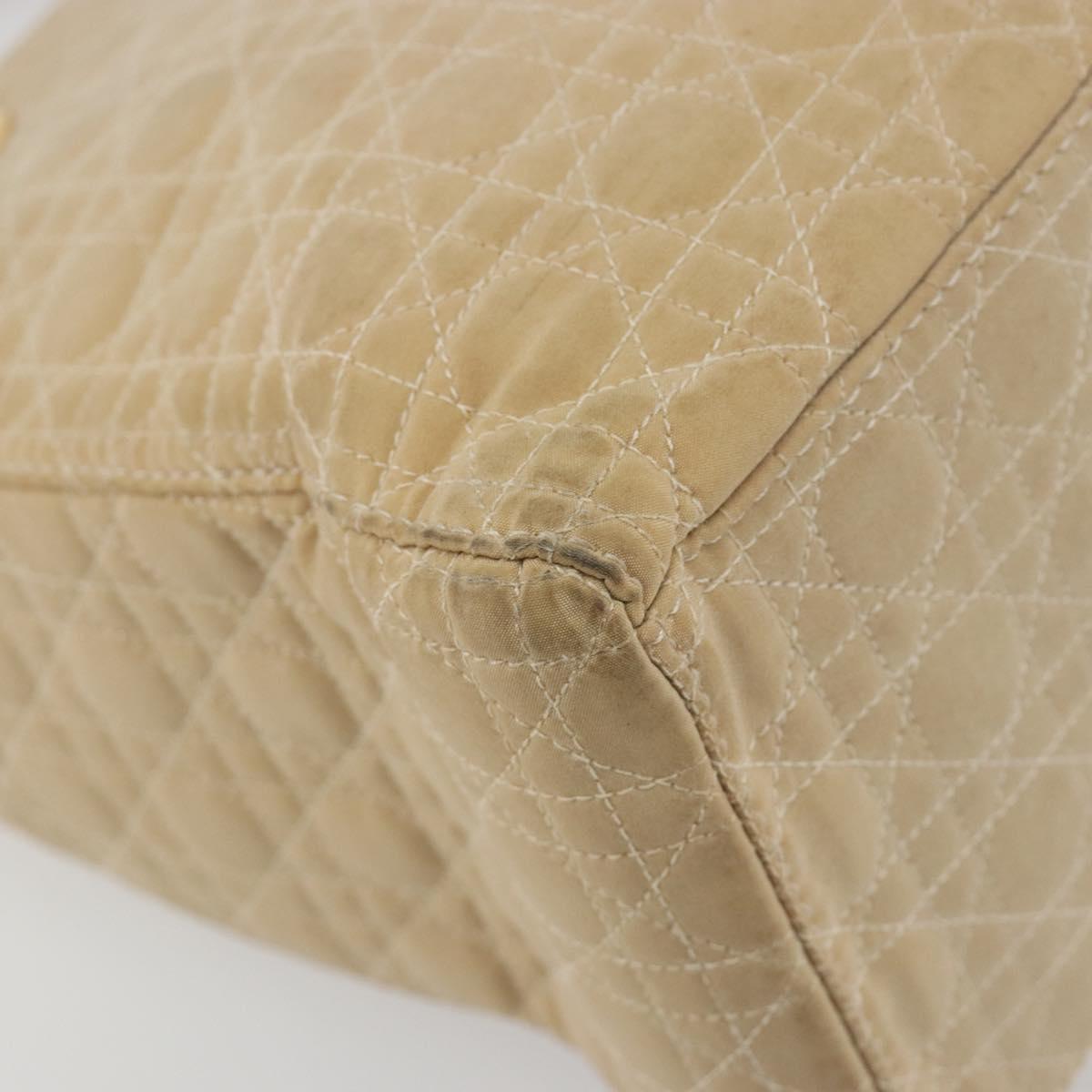 Christian Dior Lady Dior Canage Hand Bag Nylon Beige Gold Auth bs36737