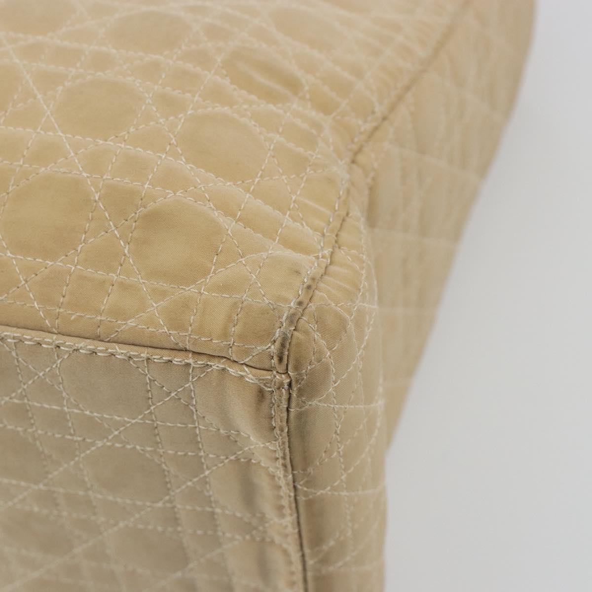 Christian Dior Lady Dior Canage Hand Bag Nylon Beige Gold Auth bs36737