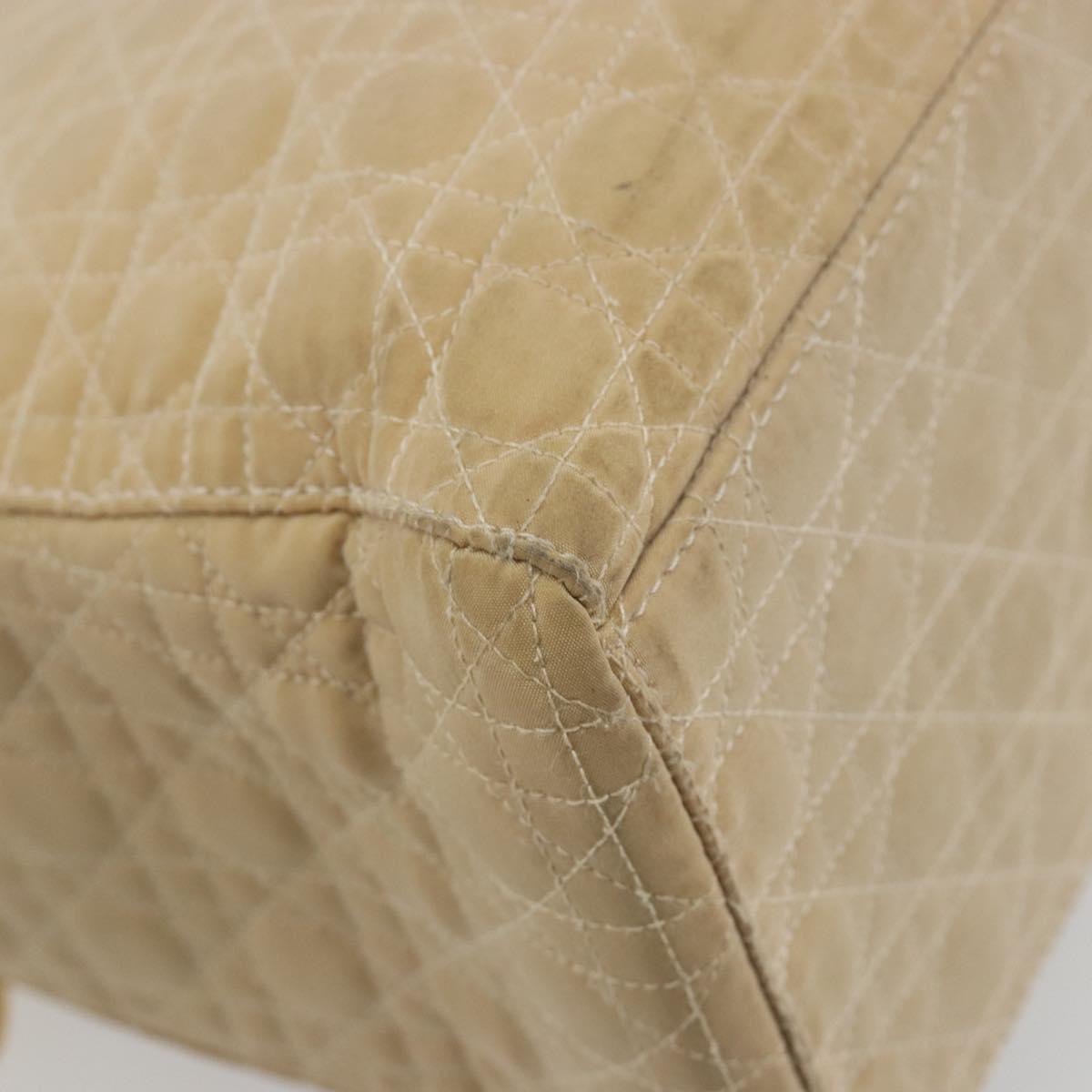 Christian Dior Lady Dior Canage Hand Bag Nylon Beige Gold Auth bs36737