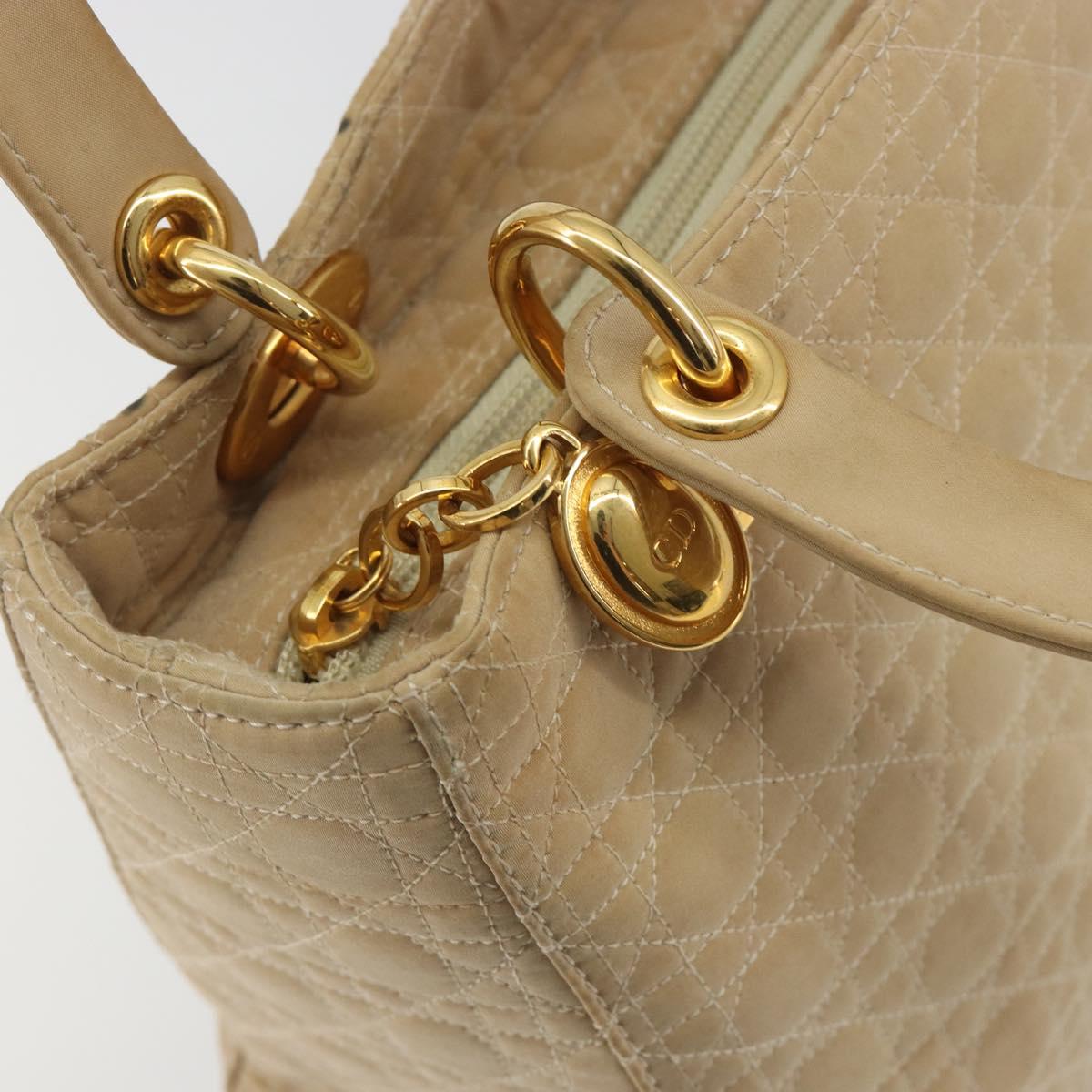 Christian Dior Lady Dior Canage Hand Bag Nylon Beige Gold Auth bs36737