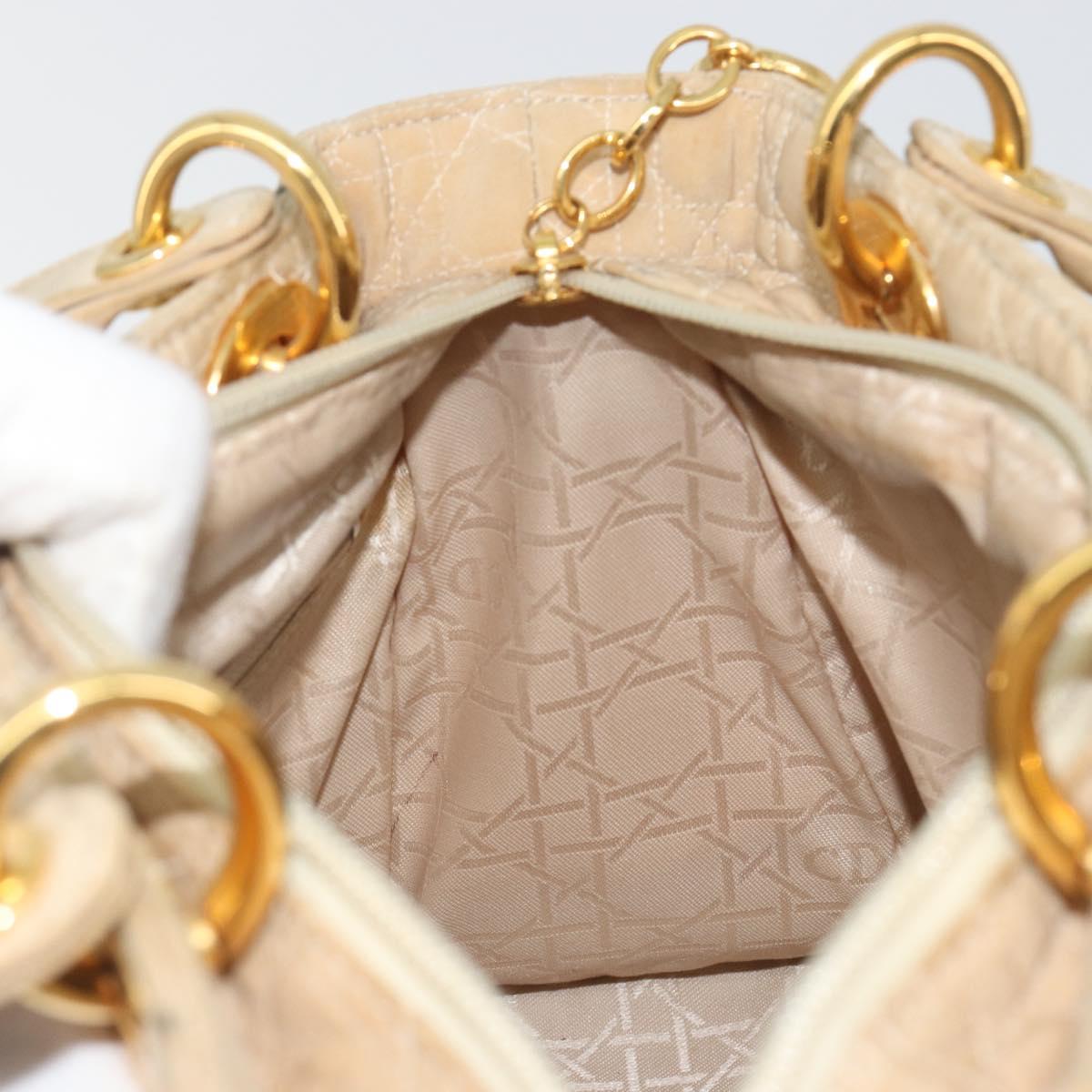 Christian Dior Lady Dior Canage Hand Bag Nylon Beige Gold Auth bs36737