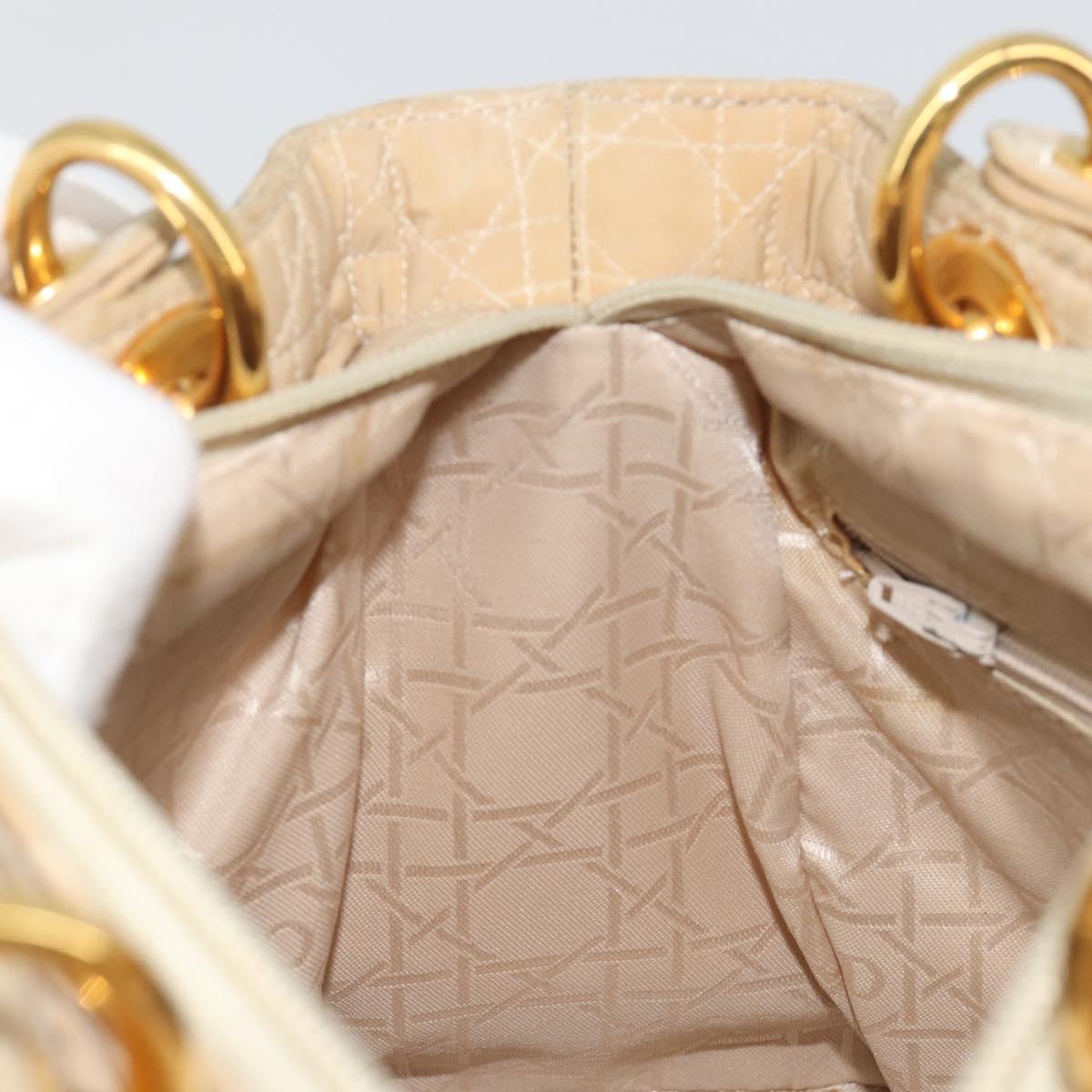 Christian Dior Lady Dior Canage Hand Bag Nylon Beige Gold Auth bs36737