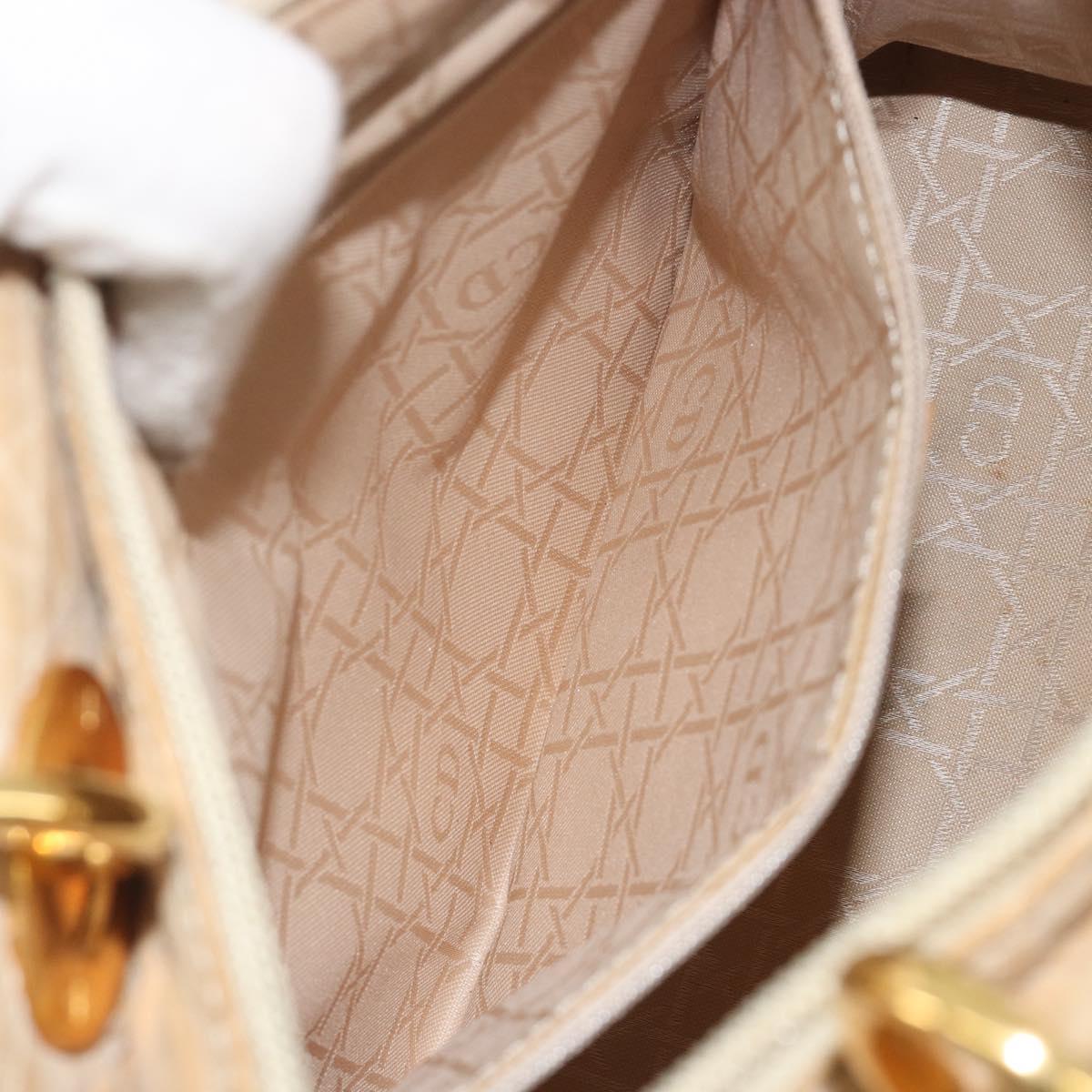 Christian Dior Lady Dior Canage Hand Bag Nylon Beige Gold Auth bs36737
