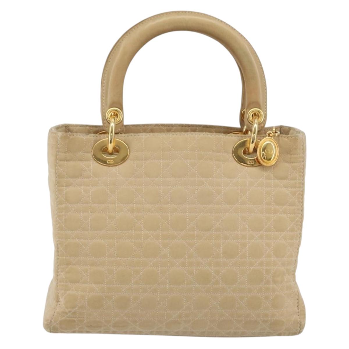 Christian Dior Lady Dior Canage Hand Bag Nylon Beige Gold Auth bs36737