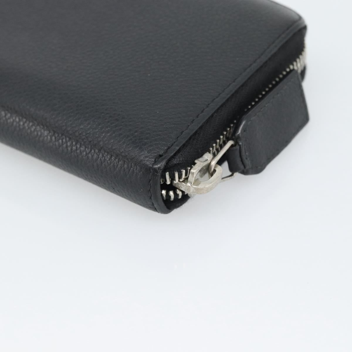 SAINT LAURENT Long Wallet Leather Black Silver Auth bs36739