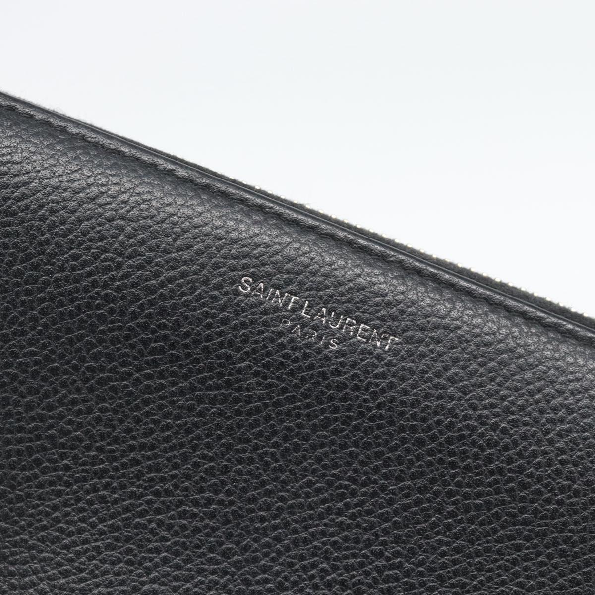 SAINT LAURENT Long Wallet Leather Black Silver Auth bs36739