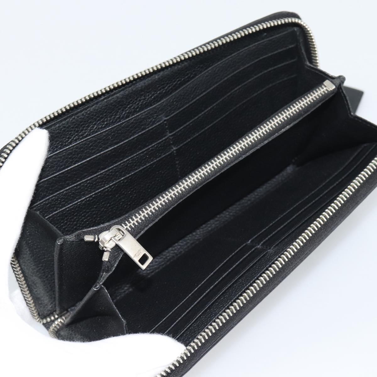 SAINT LAURENT Long Wallet Leather Black Silver Auth bs36739