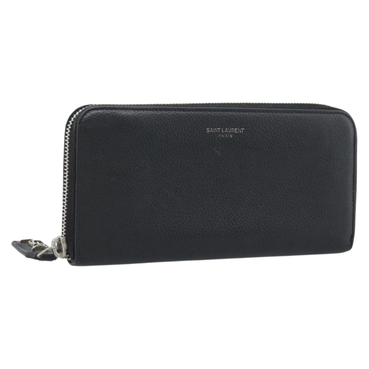 SAINT LAURENT Long Wallet Leather Black Silver Auth bs36739